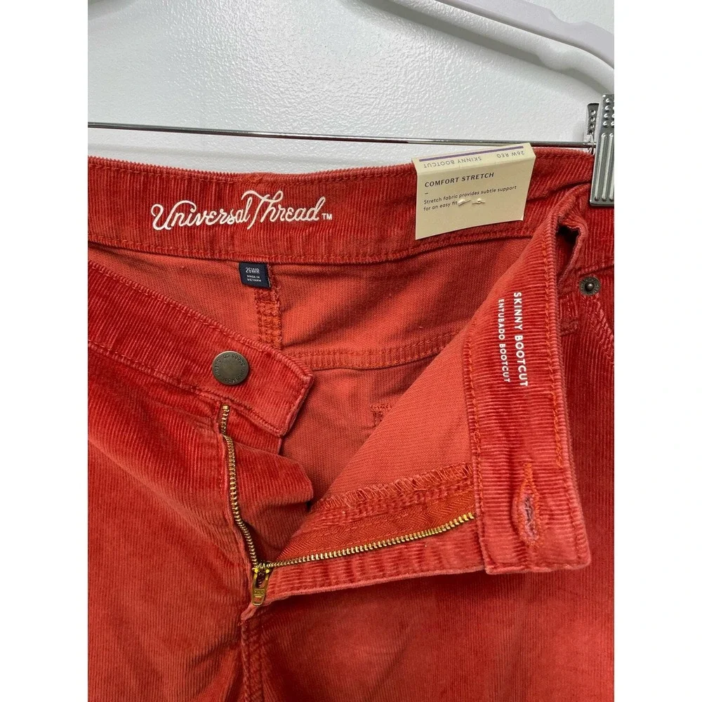 Universal Thread Womens Skinny Bootcut Corduroy Pants Orange Red 26W NEW Boho